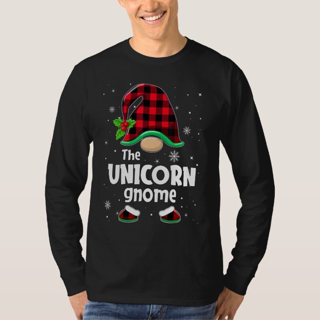 T-shirt The Unicorn Gnome Buffalo Plaid Christmas Matching (Devant)