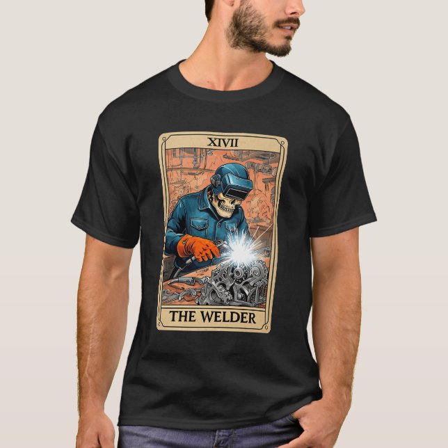 T-shirt The Welder Welding Tarot Card Skeleton Funny Metal (Devant)