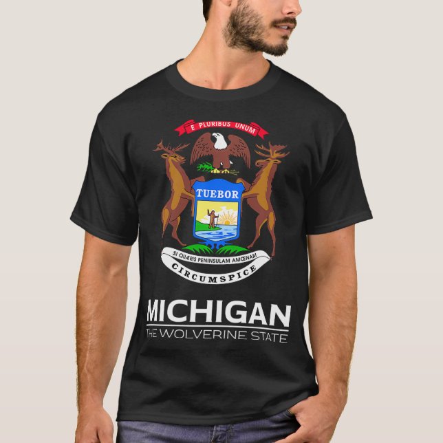 T-SHIRT THE WOLVERINE STATE MICHIGAN FLAG DETROIT GREAT LA (Devant)