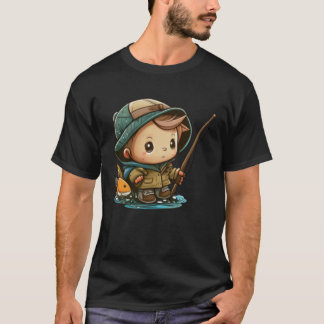 T-shirt The Young Angler Cute Little Boy with Fishing Pole