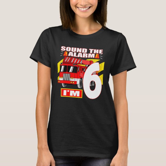 T-shirt Thème Camion d'incendie 6 Anniversaire (Devant)