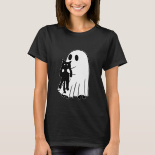 T-shirt Thème d'amitié Halloween fantôme tenant un chat no