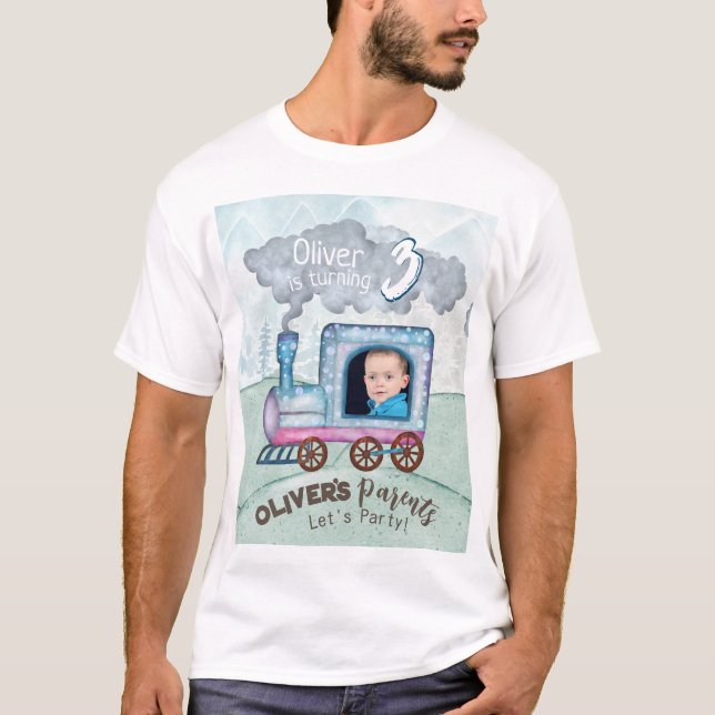 T-shirt Thème d'anniversaire du train modifiable (Devant)