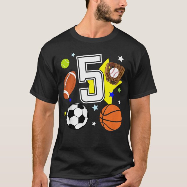 T-shirt Thème d'anniversaire sportif 5 ans garçon fu (Devant)