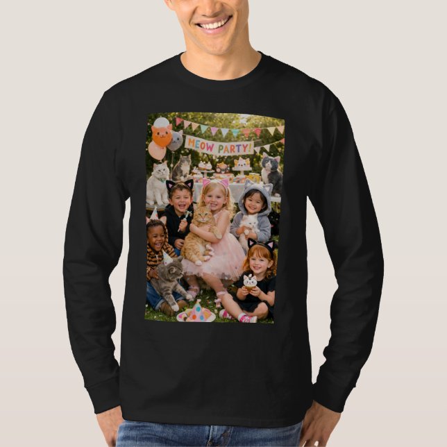 T-shirt thème de fête d'anniversaire de chats (Devant)
