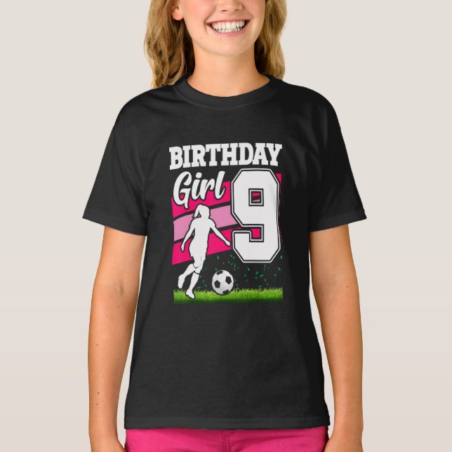 T-shirt Thème de fête d'anniversaire de football de 9 ans (Devant)
