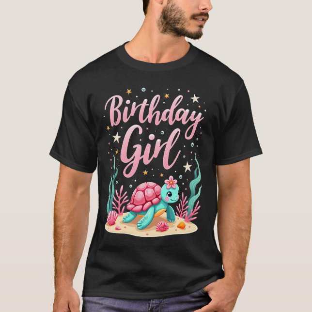 T-shirt Thème de fête d'anniversaire Tortue de mer Fille d (Devant)