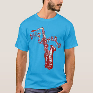 T-shirt Thème de musique Saxophone rouge et notes -Chemise