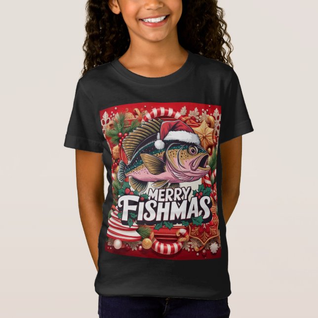 T-Shirt Thème de Noël de pêche (Devant)