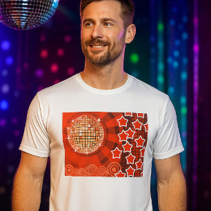 T-shirt Thème de soirée disco rouge avec étoiles et boule