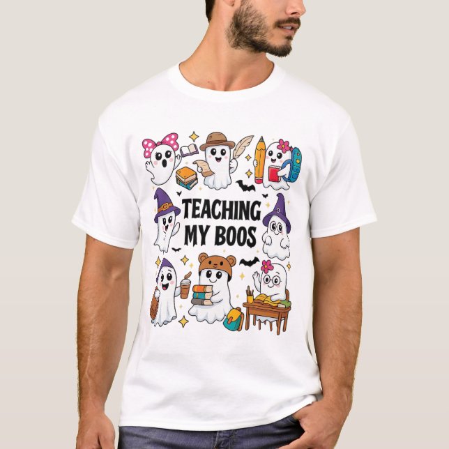 T-shirt Thème d'Halloween des Fantômes scolaires mignons (Devant)