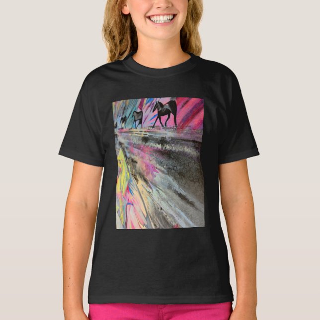 T-shirt Thème du cheval aux couleurs vives (Devant)