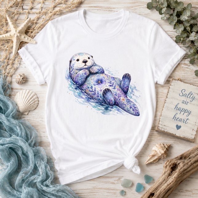 T-shirt Thème floral loutre de mer (Créateur téléchargé)