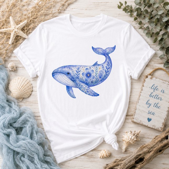 T-shirt Thème floral Poterie d'art Baleine Bleue (Créateur téléchargé)