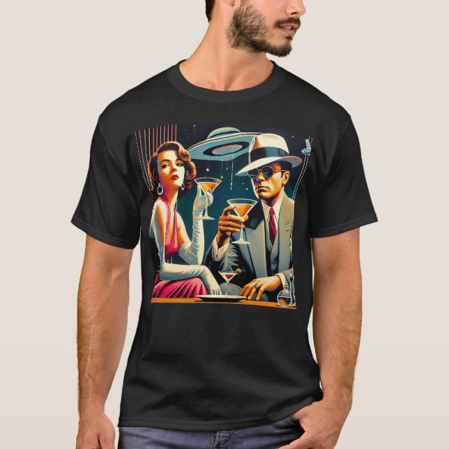 T-shirt Thème Gangster Martini Party de l'ère spatiale Las (Devant)