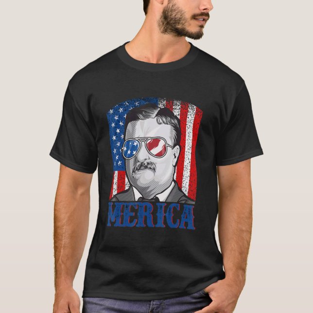 T-shirt Theodore Roosevelt 4 juillet Hommes Usa Drapeau Me (Devant)