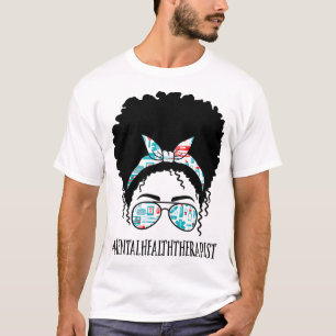T-shirt Thérapeute de la santé Black Afro Messy Bun Femmes