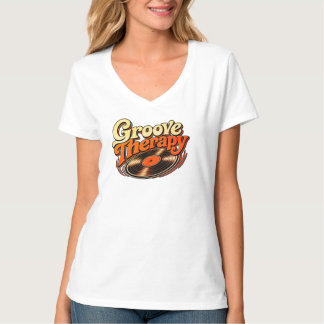 T-shirt Thérapie de groove et vinyle à col en V pour femme