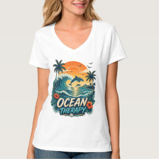 T-shirt Thérapie Océanique | Plage Tropicale Rétro & Dauph