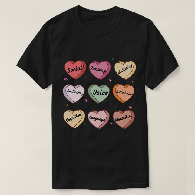 T-shirt Thérapie vocale Valentine SLP SLPA Candy Heart Con (Design devant)