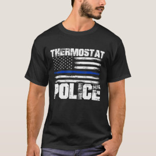 T-shirt Thermostat Police Papa Fête des pères Ligne bleue
