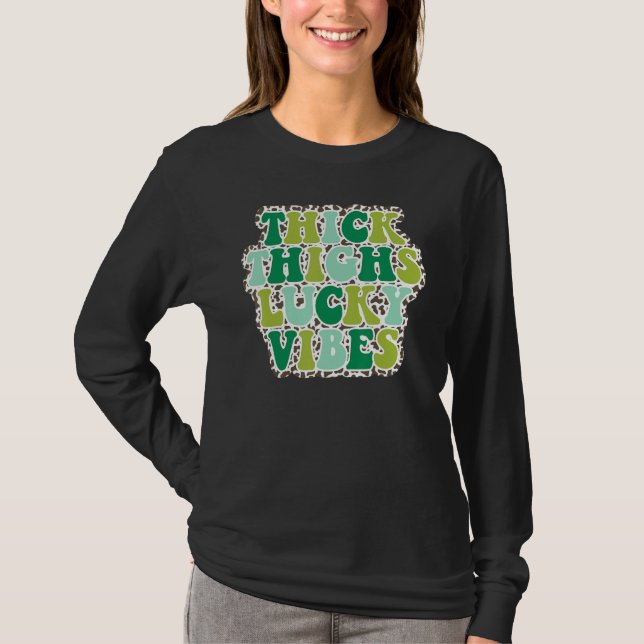 T-shirt Thick Thighs Lucky Vibes St Patrick's Day leopard  (Devant)