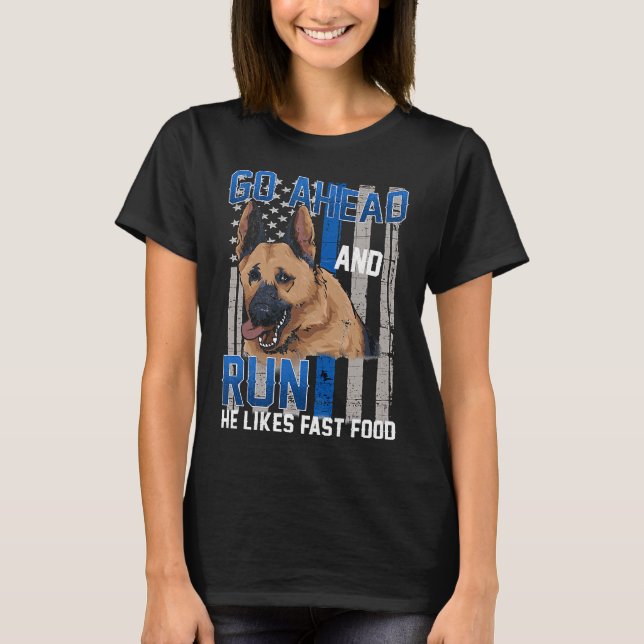 T-shirt Thin Blue Line Flag Police Dog German Shepherd K 9 (Devant)