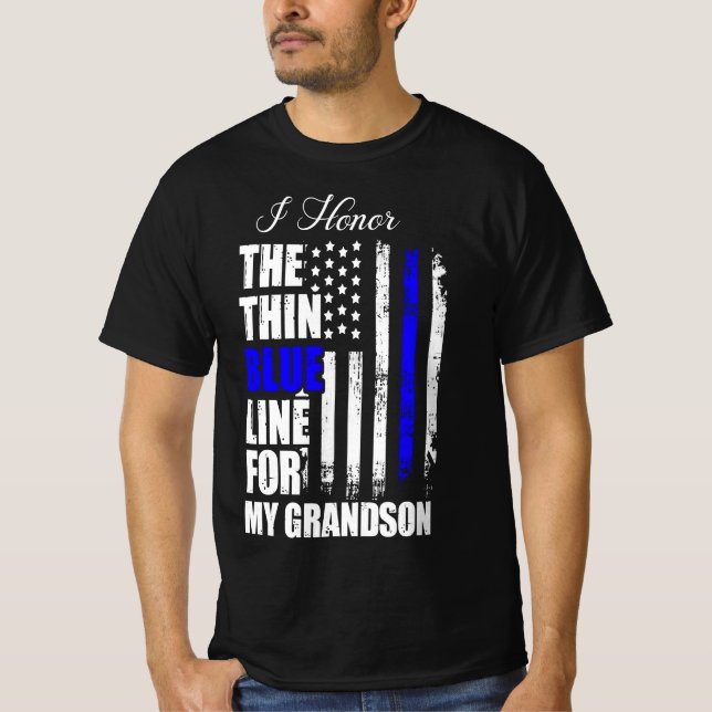 T-shirt Thin Blue Line Police Flag Back The Blue (Devant)