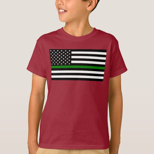 T-shirt Thin Green Line Military and Vétérans American Fla (Devant)