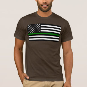 T-shirt Thin Green Line Military and Vétérans American Fla