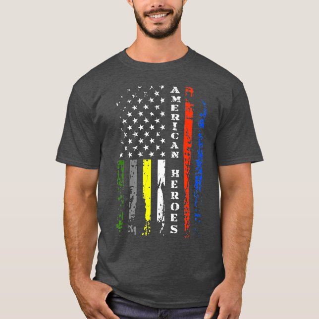 T-shirt Thin Line First Responder  Patriotic American (Devant)