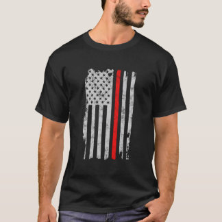 T-shirt Thin Red Line American Flag Patriot Firefighter Fi