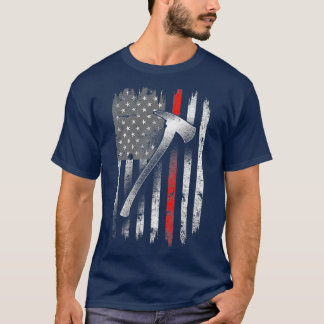T-shirt Thin Red Line Axe Patriotic Firefighter US Flag