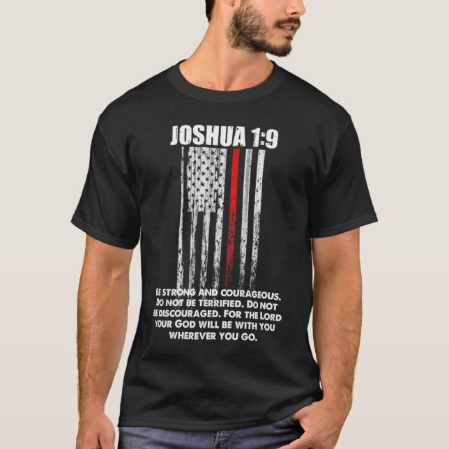 T-shirt Thin Red Line Firefighter Bible Verse Christian (Devant)