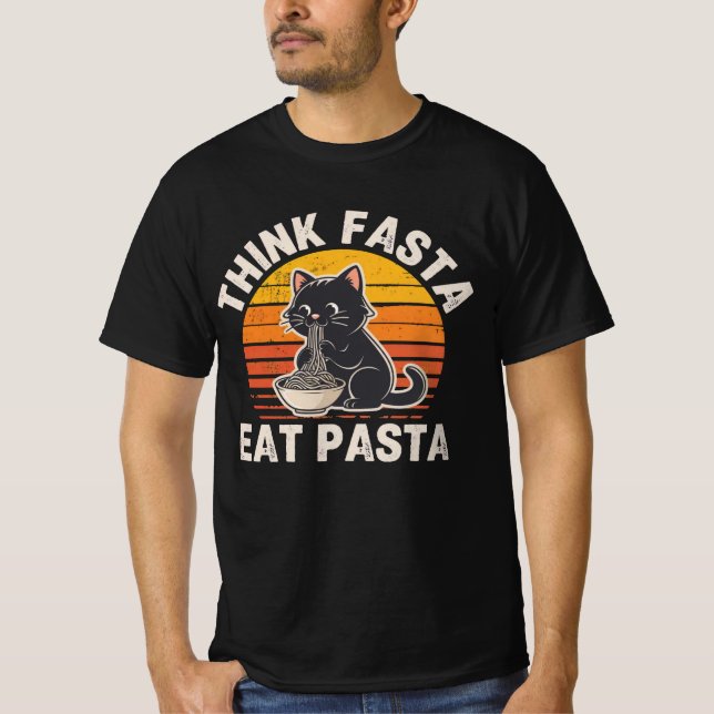 T-shirt Think Fasta Eat Pasta Shirt – Funny Cat Pasta Love (Devant)