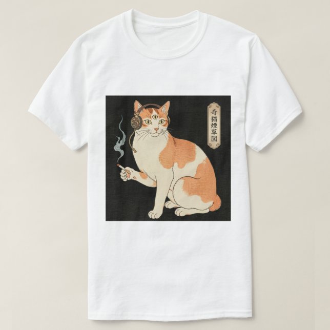 T-shirt Third Eye Cat with Headphones & Cigarette (Design devant)