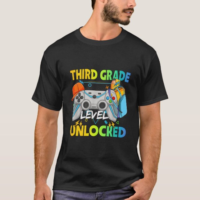 T-shirt Third Grade Level Unlocked Gamer Back To School (Devant)