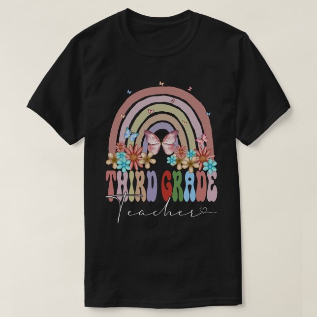 T-shirt Third Grade Teacher Back To School Rainbow Retro G (Design devant)