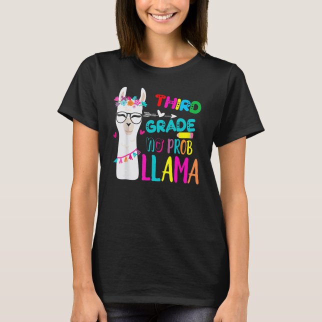 T-shirt Third Team 3rd Grade Teacher Rainbow No Prob Llama (Devant)