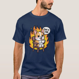 T-shirt This Is Fine Funny Cartoon Corgi Meme friend