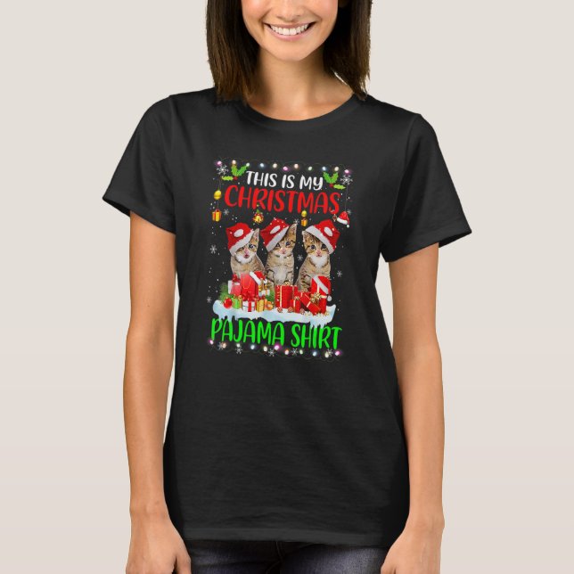 T-shirt This Is My Christmas Pajama   Cat Santa Hat Lights (Devant)