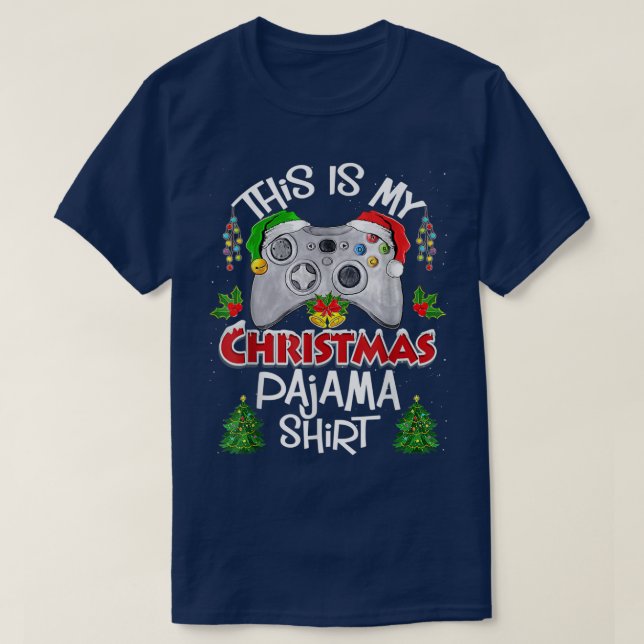 T-shirt This is My Christmas Pajama Santa Hat Gamer Video (Design devant)