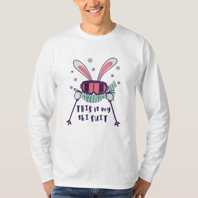 T-shirt This is my Ski Suit Skiing Rabbit with ski poles (Devant)