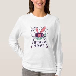 T-shirt This is my Ski Suit Skiing Rabbit with ski poles