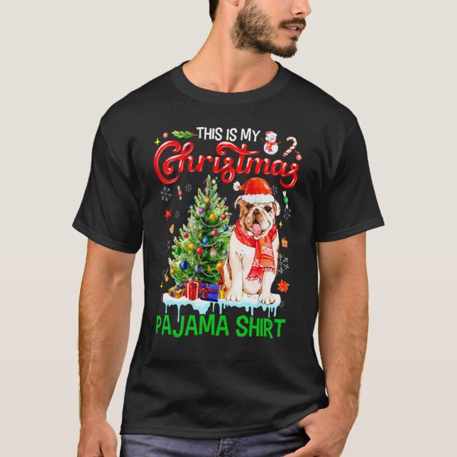 T-shirt This My Christmas Pajama   Bulldog Scarf Santa Xma (Devant)