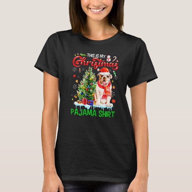 T-shirt This My Christmas Pajama  Bulldog Scarf Santa Xmas (Devant)
