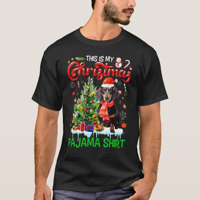T-shirt This My Christmas Pajama   Dachshund Scarf Santa X (Devant)
