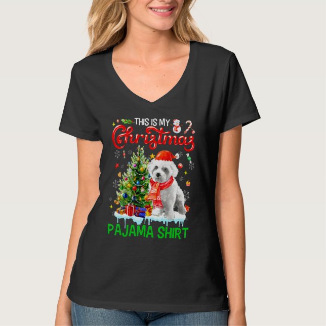 T-shirt This My Christmas Pajama   Maltese Scarf Santa Xma (Devant)