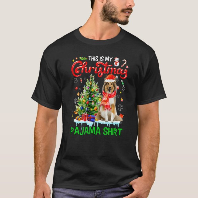 T-shirt This My Christmas Pajama  Shetland Sheepdog Santa  (Devant)