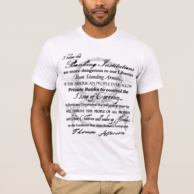 T-shirt Thomas Jefferson sur des banques (Devant)